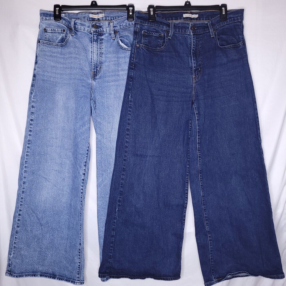 Lot Of 2 Levis 728 High Rise Wide Leg Jeans Womens 32 Medium Dark Wash